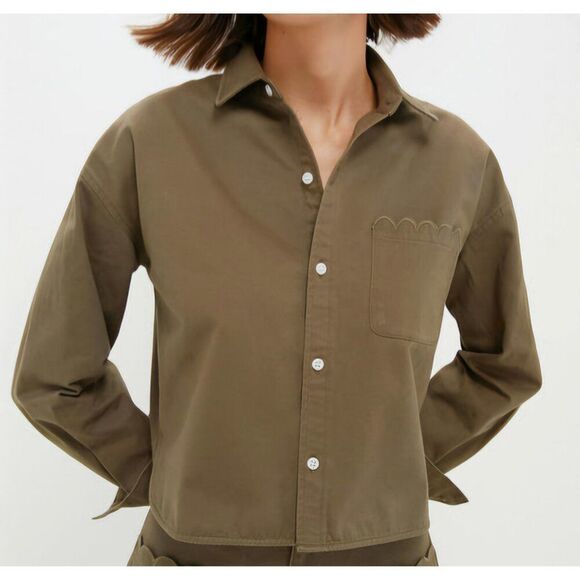 Tuckernuck Tops - Tuckernuck - M -Army Green Chino Cropped Jasper Button Down‎